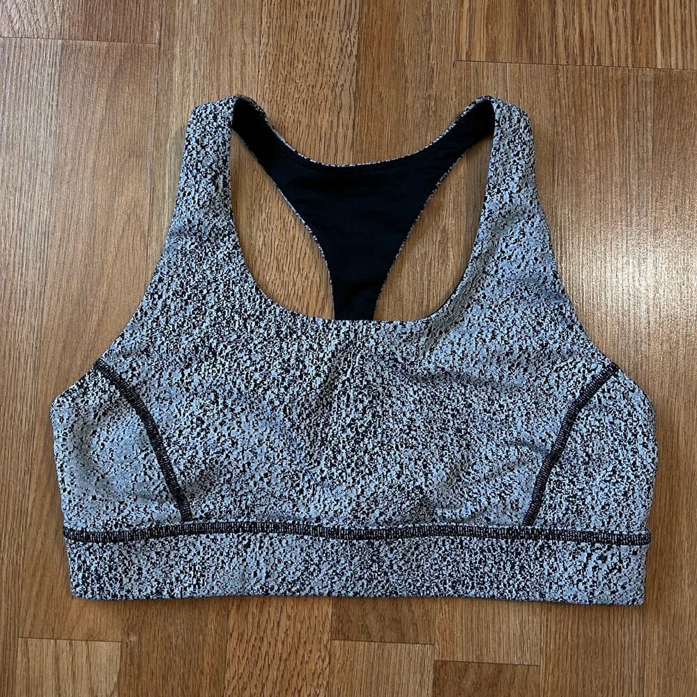 Lululemon Invigorate Sports Bra Black White Pixel Print Racerback Size 10